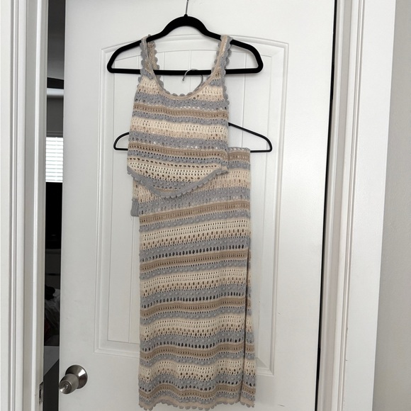 Striped Crochet Skirt Set in Cream and Gray - Picture 1 of 4